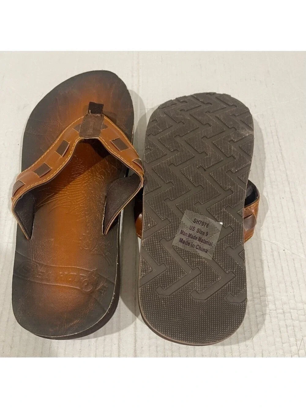 Men’s SeaHorse Brown Faux Leather Beach Sandals Size 9 US!